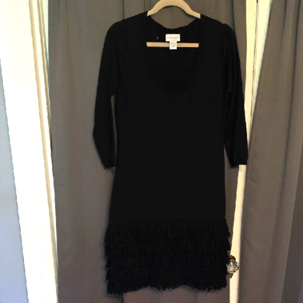 NWOT?‎ Soft Surroundings Womens Sweater Dress Wool Blend Black Loopy Fringe Sz M